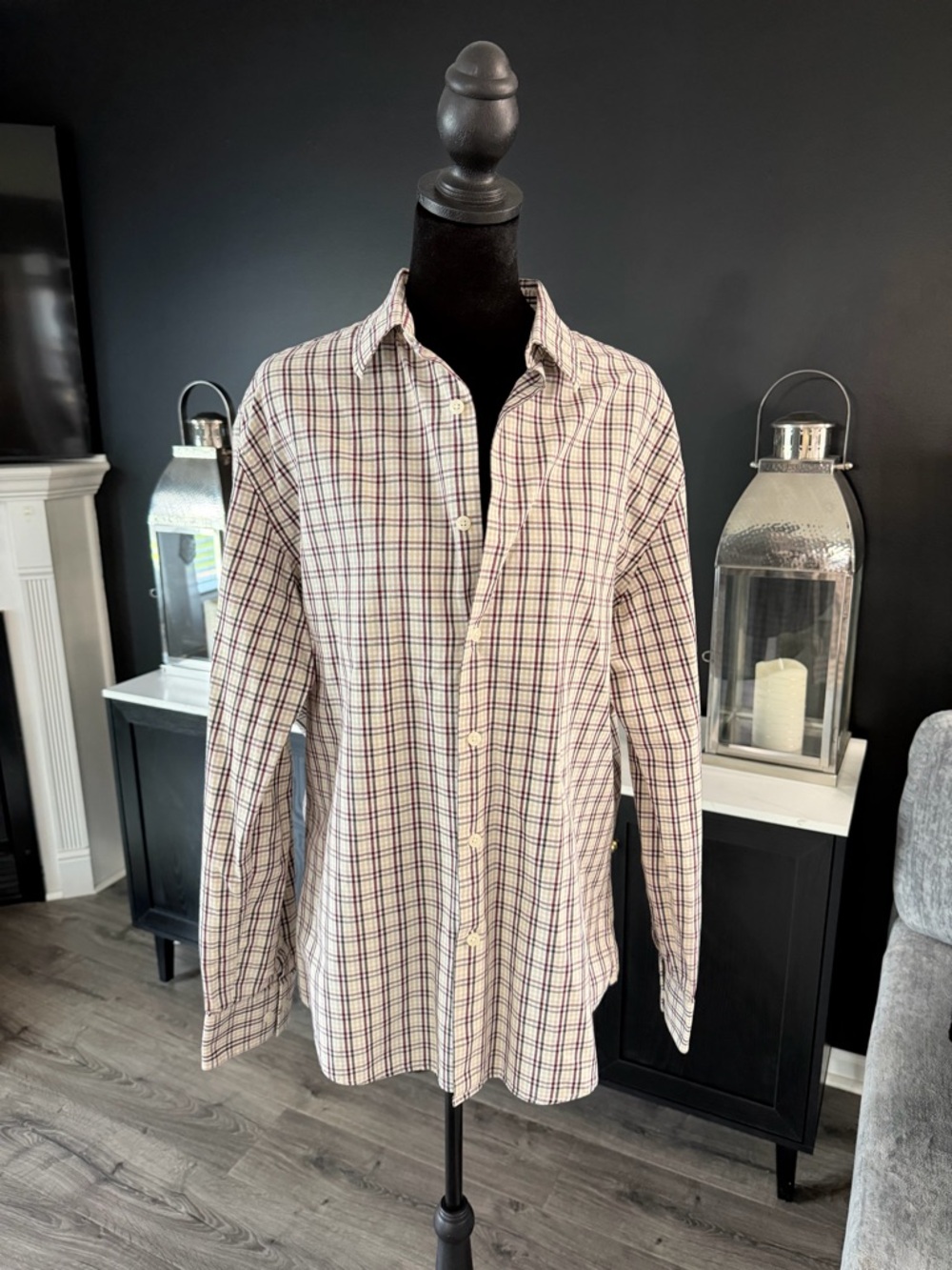 Perry Ellis Men’s Plaid Button Down Shirt Cotton Long Sleeve Size L - Picture 2 of 5